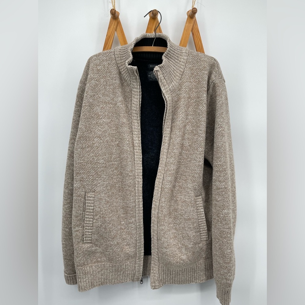 Buffalo David Bitton Men's Zip-Up Sweater, Tan with Blue Fleece Lining